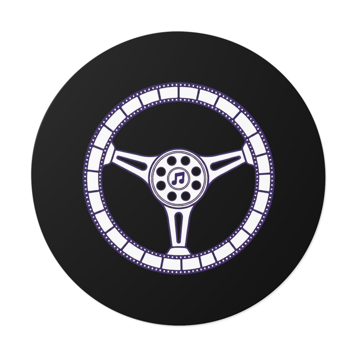 Cars, Music & Movies Round Vinyl Stickers – Steering Wheel Logo