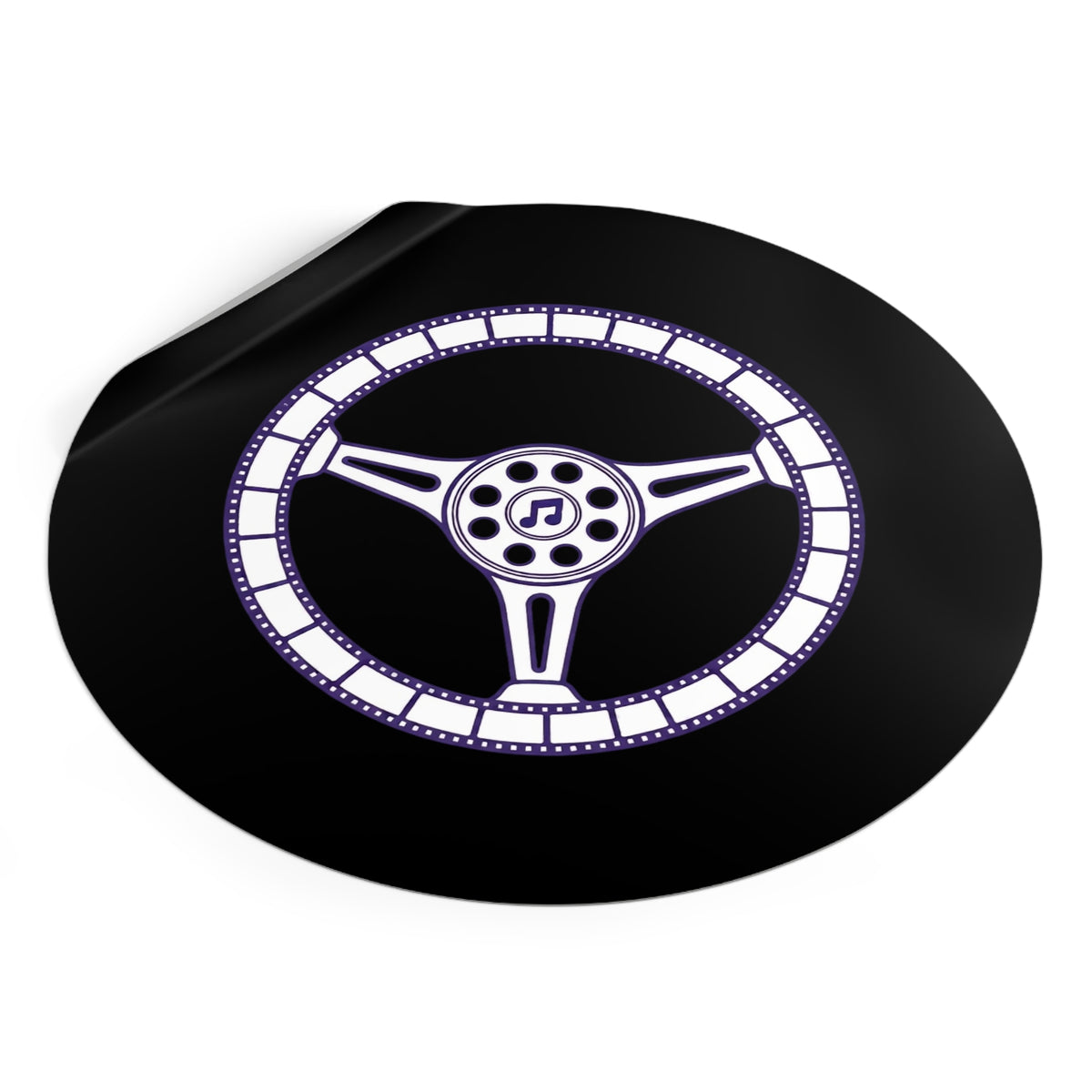 Cars, Music & Movies Round Vinyl Stickers – Steering Wheel Logo
