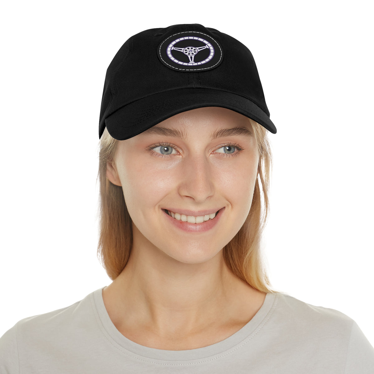 Cars, Music & Movies Leather Patch Hat – Film Strip Steering Wheel Logo