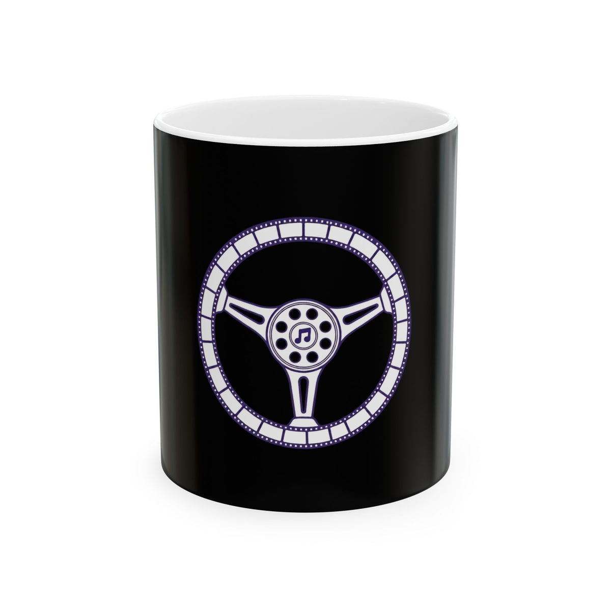 Cars, Music & Movies Ceramic Coffee Mug, 11oz – Film Strip Steering Wheel Logo