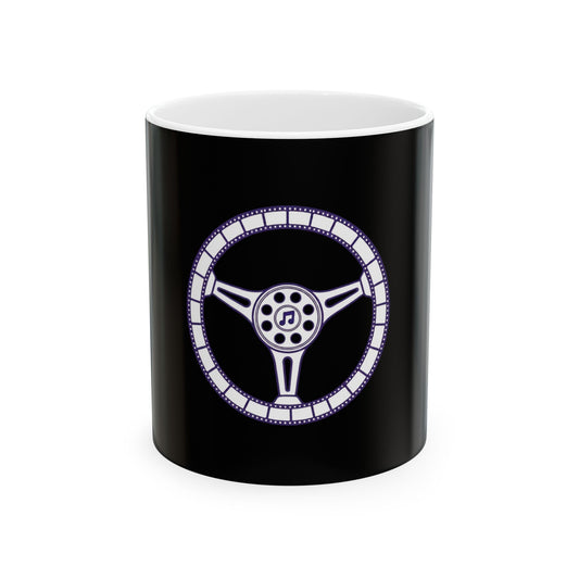 Cars, Music & Movies Ceramic Coffee Mug, 11oz – Film Strip Steering Wheel Logo